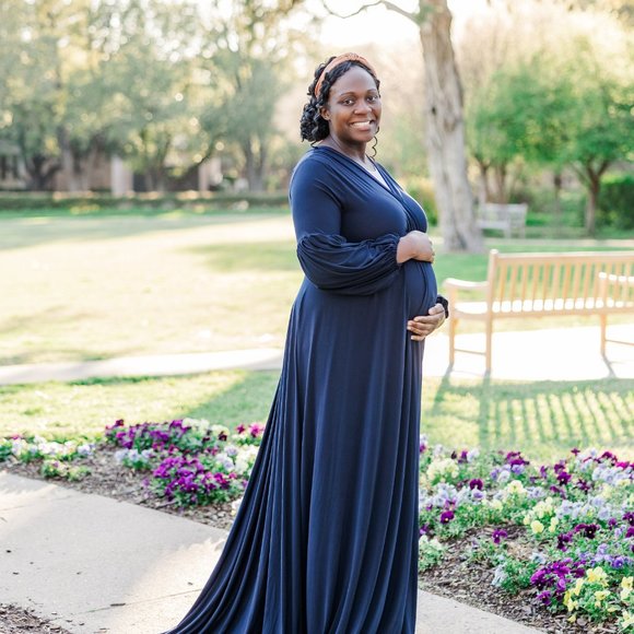 XL Navy Blue Silk Fairies Maternity Dress - Picture 1 of 3